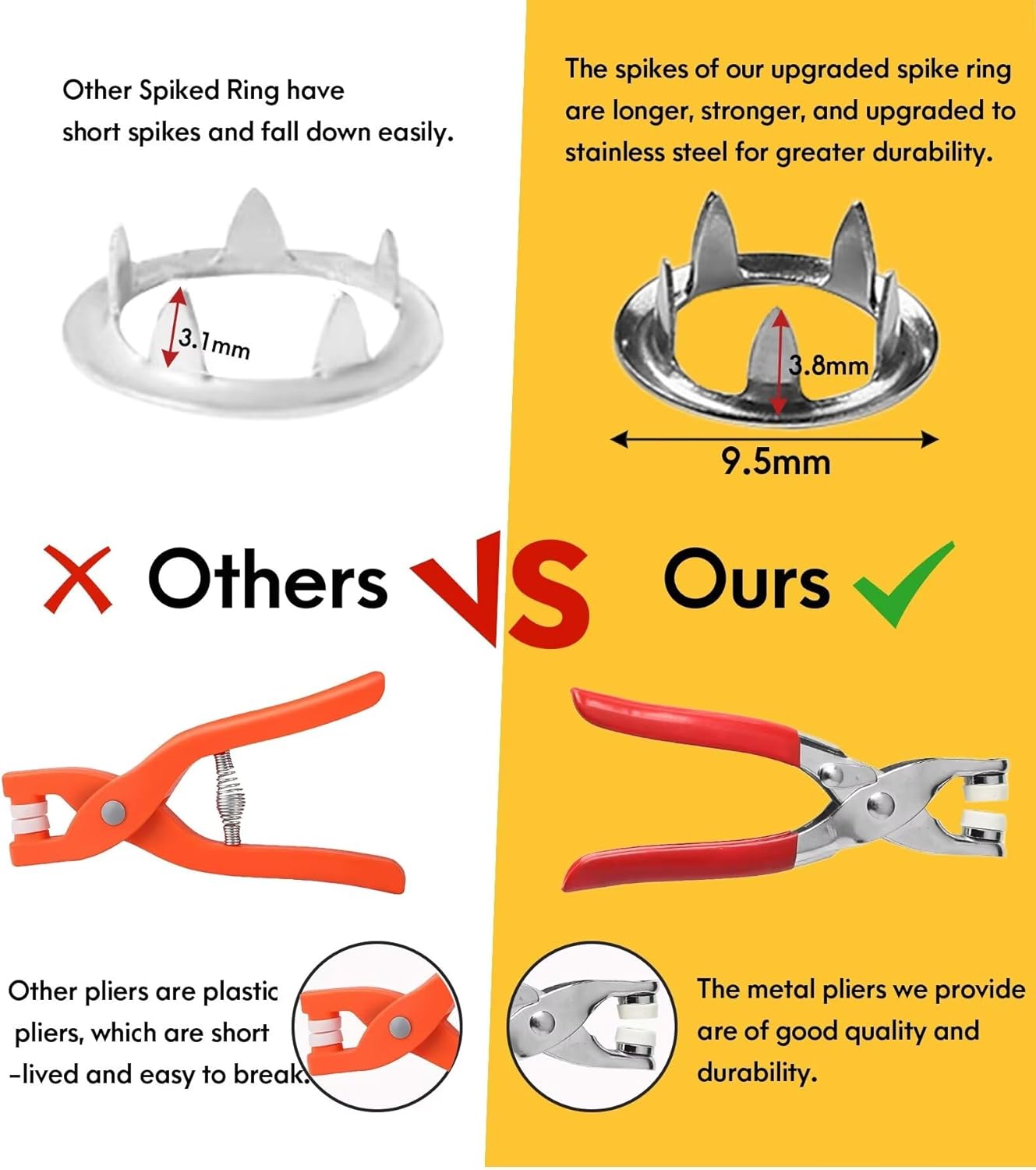 KAXIMON Snap Fasteners Kit 200 Sets, Metal Snap Button Kit with Fastener Pliers No Sewing, 9.5mm Snap on Button Kit Rust Proof DIY Press Studs Button Fix Tools for Fabric Clothing, chrome, SNAP-9.5MM